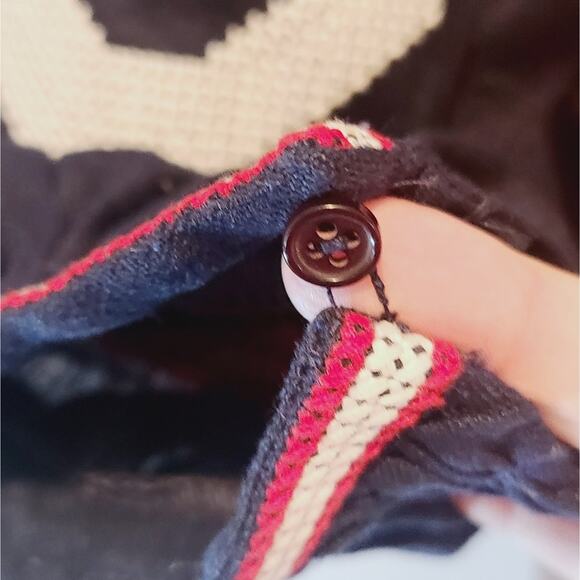 Fanm Mon Hand Embroidered Linen Peasant Blouse Navy Red EU 42 US M Artisan - Picture 4 of 7